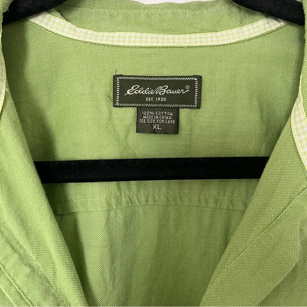 Eddie Bauer XL Green Short Sleeved Button Up Collared Shirt 100% Cotton - Picture 2 of 7